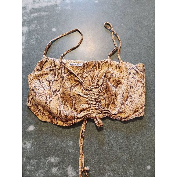 Reformation Ali Snakeskin Ruched Crop Tank Top sz 10 - Picture 1 of 6